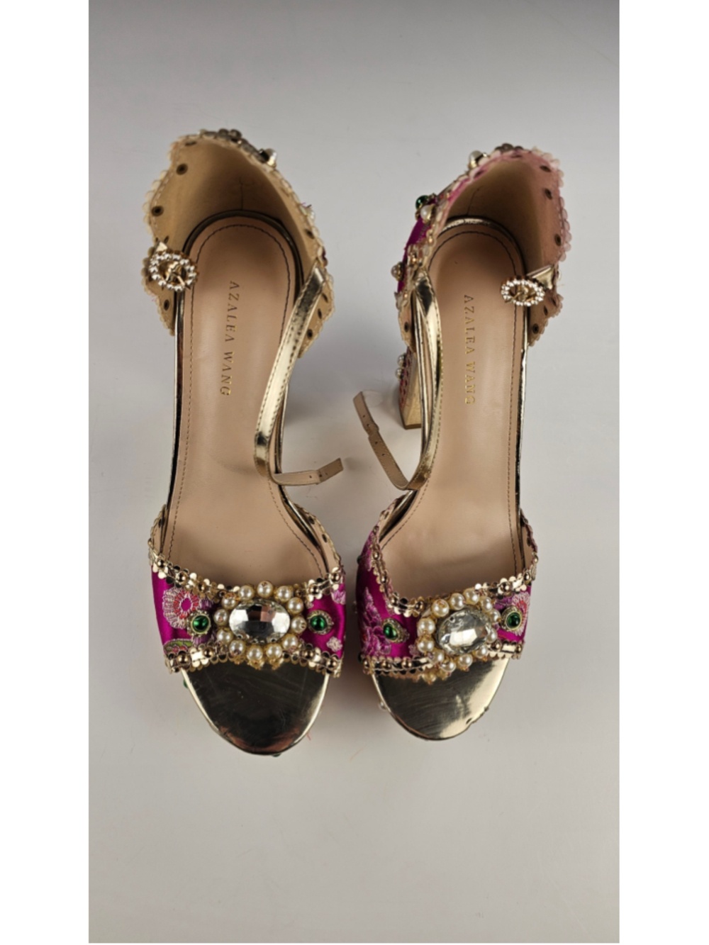 Embellished Pink Floral Platform Heels by ALTAIR WANG - Picture 2 of 8